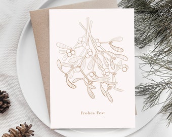 Christmas card with mistletoe, folding card with envelope, Christmas card for girlfriend, Christmas card for customers, Christmas mail