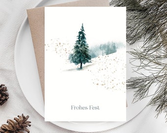 Christmas card personalizable with envelope featuring a watercolor Christmas tree, as Christmas mail for family, friends, colleagues or customers