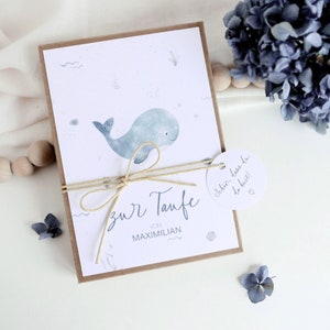 Personalisierte Geschenkschachtel/Box zur Taufe mit Walfisch mit Namen/Datum für kleine Geschenke o. Geldgeschenke für den Täufling
