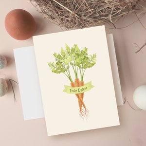 Osterkarte mit Karotten DIN A6 und Aufschrift Frohe Ostern, Ostern Glückwünsche für Freunde, Familie oder Kollegen
