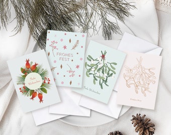 Set of 4 Christmas cards with envelopes, Christmas cards for family and friends, Christmas mail, Christmas cards for customers and colleagues