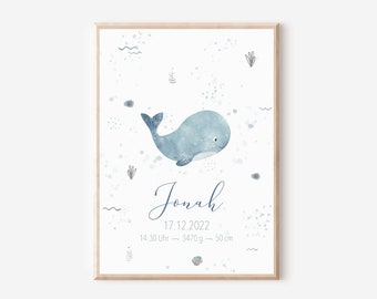 Geburtsposter personalisiert / Geburtstafel Baby / Geburt Poster / Geburtsposter Junge oder Mädchen / Tierbild zur Geburt / Geschenk Geburt