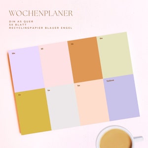 Könnte beinhalten: Ein Wochenplaner mit einem farbenfrohen Rasterlayout. Die Wochentage sind in Deutsch beschriftet: Mo (Montag), Di (Dienstag), Mi (Mittwoch), Do (Donnerstag), Fr (Freitag), Sa (Samstag), So (Sonntag). Es gibt einen Bereich mit der Bezeichnung "Notizen".