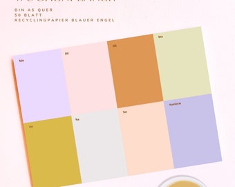 Planificador semanal minimalista DIN A5 en papel reciclado para citas, notas, ideas o como plan de comidas, regalo para novia, colega, vuelta al cole.