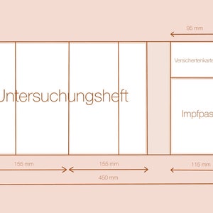 Puede incluir: Un diagrama que muestra las dimensiones de una carpeta que puede contener un cuaderno de examen, una tarjeta de seguro y un certificado de vacunaci&oacute;n. La carpeta mide 55,4 cm de alto, 45 cm de ancho y 14,5 cm de profundidad. El cuaderno de examen mide 45 cm de ancho y 36,8 cm de alto. La tarjeta de seguro mide 9,4 cm de ancho y 7,4 cm de alto. El certificado de vacunaci&oacute;n mide 11,4 cm de ancho y 14,5 cm de alto.