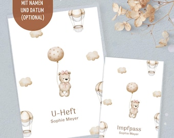 Personalized hot air balloon vaccination record booklet cover, passport gift for newborn boys and girls, baby shower gift