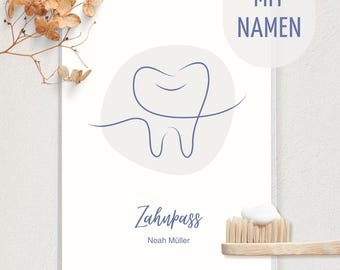Personalized dental record book cover with name, for babies and children, gift for birth, dental health & dentist visits, modern dental booklet