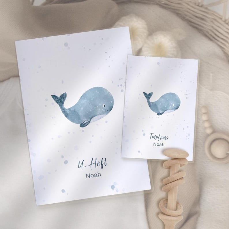 Funda de libro de registro de bebé personalizada con nombre, diseño de ballena, funda de registro de vacunación, funda de folleto de exámenes, regalo de bebé para nacimiento, regalo de baby shower imagen 6