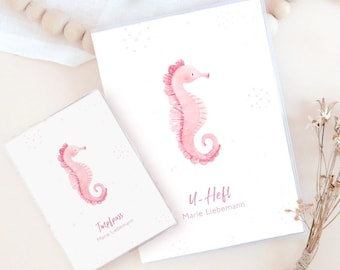 Funda personalizada para U-book, funda para cartilla de vacunación/funda para pasaporte o juego como regalo para bebé por nacimiento o embarazo, para madres, padres y madres.
