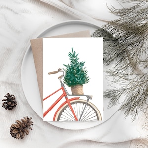 Weihnachtskarte mit Umschlag, personallisierbar mit Fahrrad und Weihnachtsbaum, Weihnachtspost für Familie, Freunde, Kollegen o. Kunden