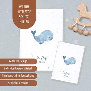 Funda de libro de registro de bebé personalizada con nombre, diseño de ballena, funda de registro de vacunación, funda de folleto de exámenes, regalo de bebé para nacimiento, regalo de baby shower imagen 3