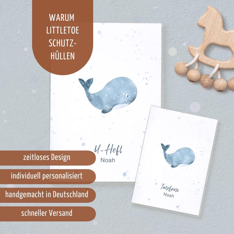 Funda de libro de registro de bebé personalizada con nombre, diseño de ballena, funda de registro de vacunación, funda de folleto de exámenes, regalo de bebé para nacimiento, regalo de baby shower imagen 3