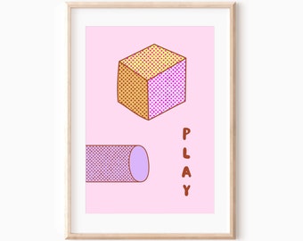 Poster Kinderzimmer "Play" A5, A4, A3, Kinderposter, Poster, Wanddekoration Print Kinderzimmer, Weihnachtsgeschenk Mädchen oder Junge