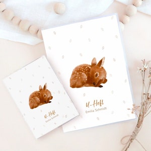 Personalisierte U-Heft Hülle, Impfpass/Reisepass mit Reh als Geschenk für Eltern, Freundin o. Schwester zum Geburt, Geschenk für Babyparty