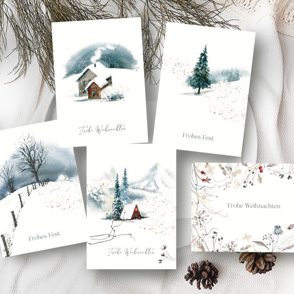 Weihnachtskarten 5 er Set mit Umschlägen / Weihnachtskarten Aquarell / Weihnachtskarte Freundin / Weihnachtsgeschenk