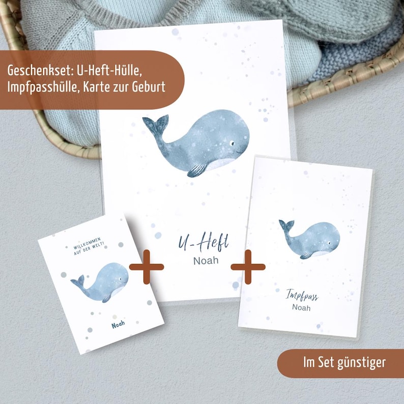 Funda de libro de registro de bebé personalizada con nombre, diseño de ballena, funda de registro de vacunación, funda de folleto de exámenes, regalo de bebé para nacimiento, regalo de baby shower imagen 4