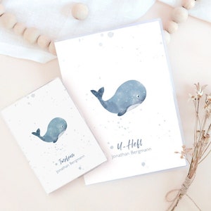 U-booklet cover, vaccination certificate/passport whale personalized, gift for pregnancy or birth, with compartment for vaccination certificate and health card