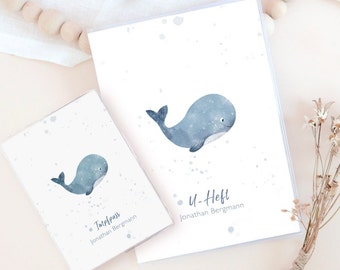 U-booklet cover, vaccination certificate/passport whale personalized, gift for pregnancy or birth, with compartment for vaccination certificate and health card