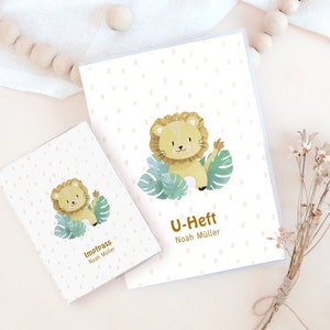 Personalisierte U-Heft Impfpass/Reisepass Hüllen mit Löwe als Babygeschenk für Eltern zur Schwangerschaft oder Geburt o. für die Babyparty