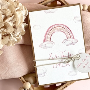 Personalisierte Geschenkschachtel/Box zur Taufe mit Regenbogen, Verpackung für Geldgeschenke mit Baumwollsäckchen für Mädchen und Jungen