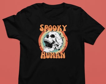 Retro Spooky Human Shirt, Goth Shirt, Nonbinary Spooky Shirt, Paranormal Shirt, Skull Shirt, Spooky Human XS-5XL