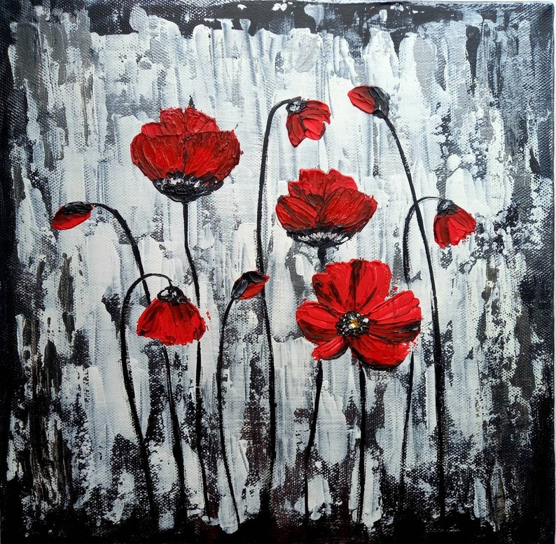 Poppy Painting Original Art Acrylic Art Red Flower Paintings Etsy