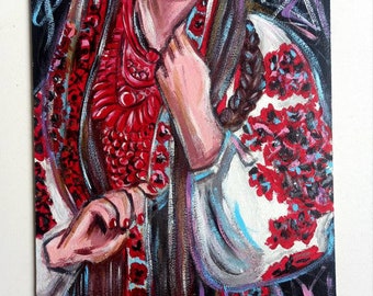 Ukrainian Woman painting Ukrainian art Ukraine Artwork Original  Painting by Ukrainian artist/ Ukraine Acrylic painting 25 ×35 cm