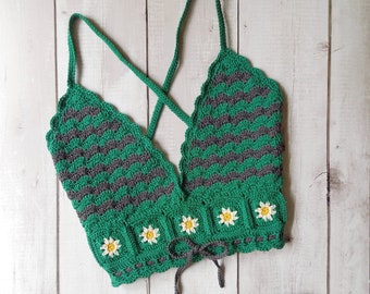 Crochet PATTERN Floral Bralette Granny Squares (sizes S to L) - ENG_UK/ITA