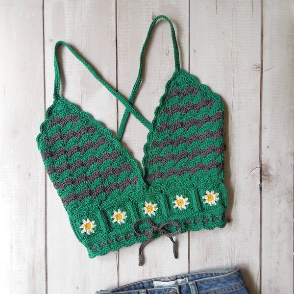 Crochet PATTERN Floral Bralette Granny Squares (sizes S to L) - ENG_UK/ITA