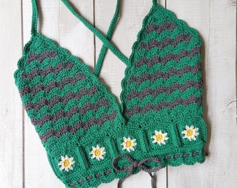 Handmade Crochet Floral Top Bralette L size