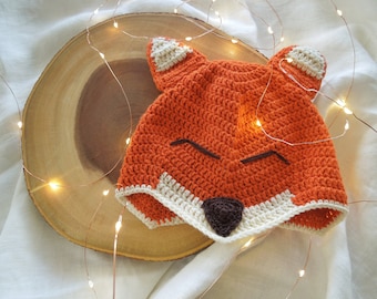 Crochet Fox Baby Hat 6-9 months Merino Wool