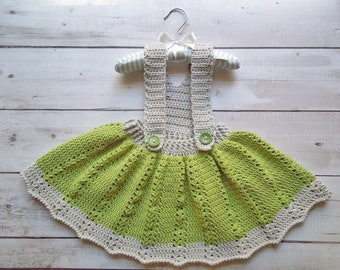 Crochet PATTERN ENG/ITA - Baby Girl Dress with Overalls and Pleated Skirt, Uk terms