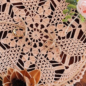 Boho Italian Lace Doily Wedding Ring Pillow on Embroidery Loop image 7