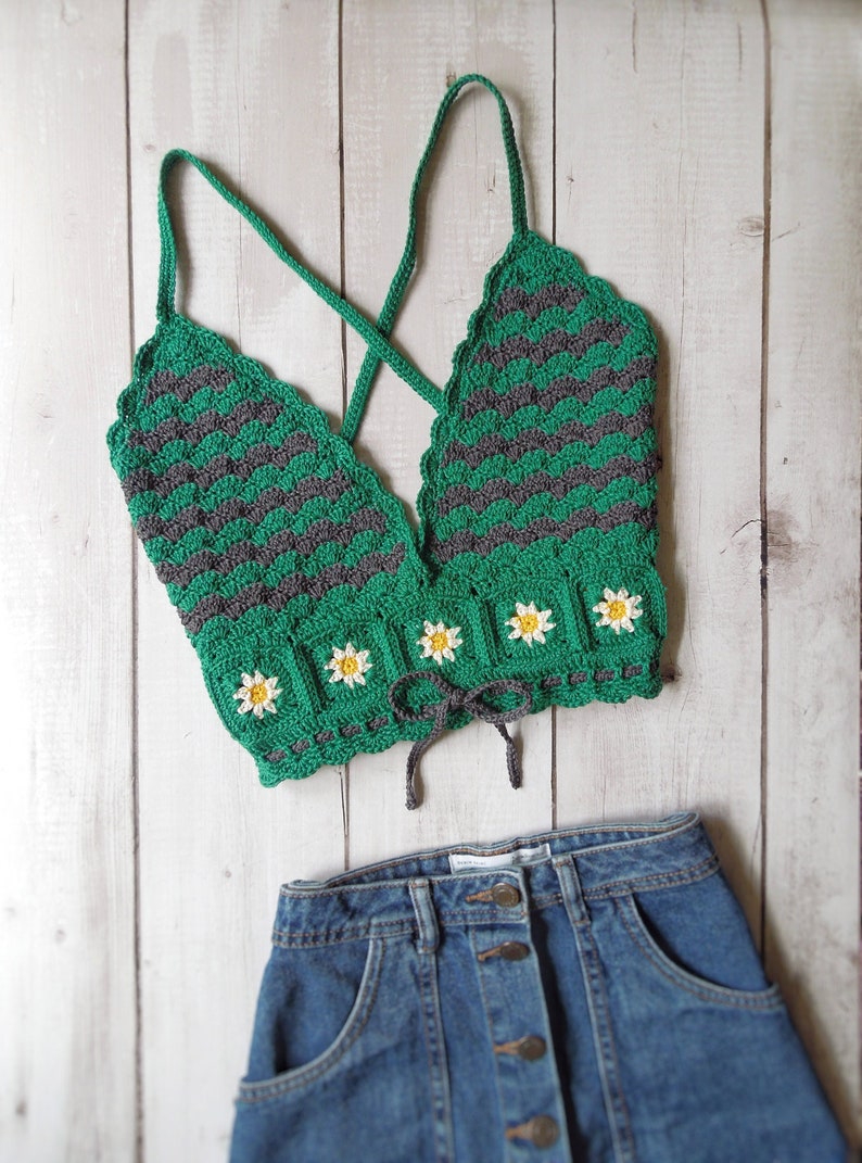 Crochet PATTERN Floral Bralette Granny Squares sizes S to L ENG_UK/ITA image 1