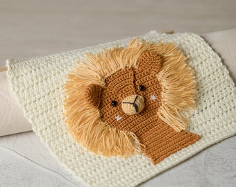 Crochet Little Lion Nursery Wall Decoration with Tassels and 3D details