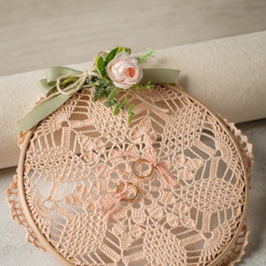 Boho Italian Lace Doily Wedding Ring Pillow on Embroidery Loop image 3