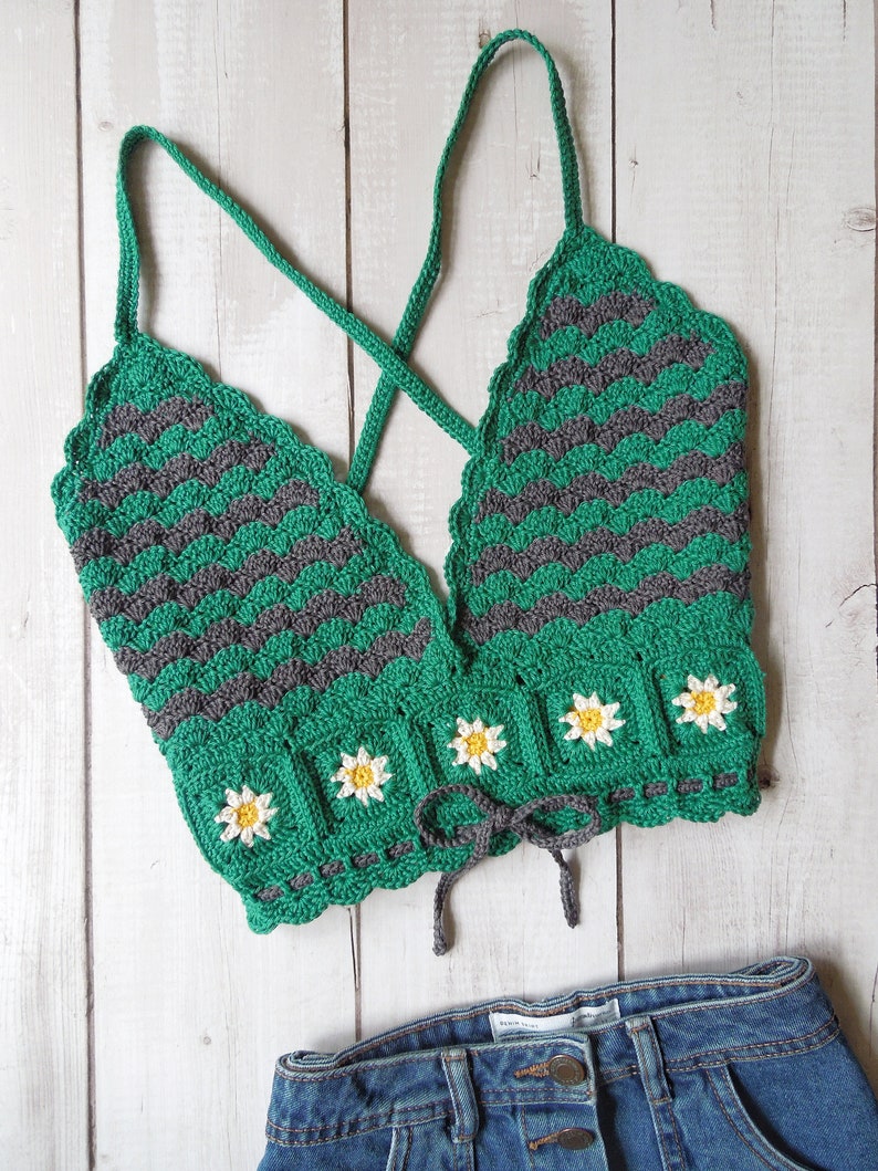 Crochet PATTERN Floral Bralette Granny Squares sizes S to L ENG_UK/ITA image 4