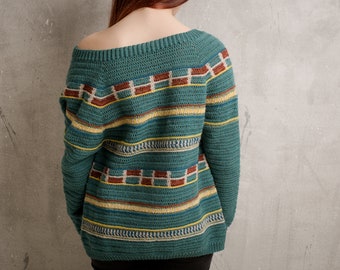 Izma Cardigan Crochet PATTERN with Colorwork Motifs, Two Video Tutorials Included, UK terms