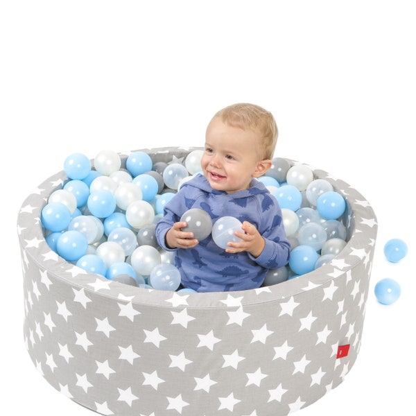 Baby Foam Round Ball Pit - European Handmade Ball Pool for Kids with 200 Balls Included. No Smell, Fast Foam Recovery, Washable Cover