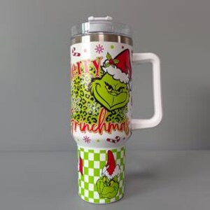 Grinch Tumbler Pink Christmas 40Oz Stainless Steel Stanley Cups Christmas  Movie Gift Merry Grinchmas Whoville University Travel Mugs - Laughinks