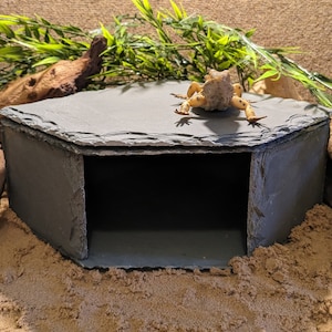 XL Large Personalised Laser Engraved Slate Corner Cave Hide Basking Vivarium Reptile Lizard Leopard Gecko Bearded Dragon Iguana Snake