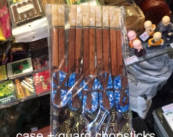 Handmade Wooden Chopsticks Set: Seashell Inlay, Chopstick Rests