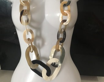 Collar de eslabones de cuerno de búfalo hecho a mano - Collar de cadena larga
