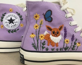 Converse Embroidered Cartoon Character, Custom Flower & Animal Design Sneakers HighTop, School Shoes