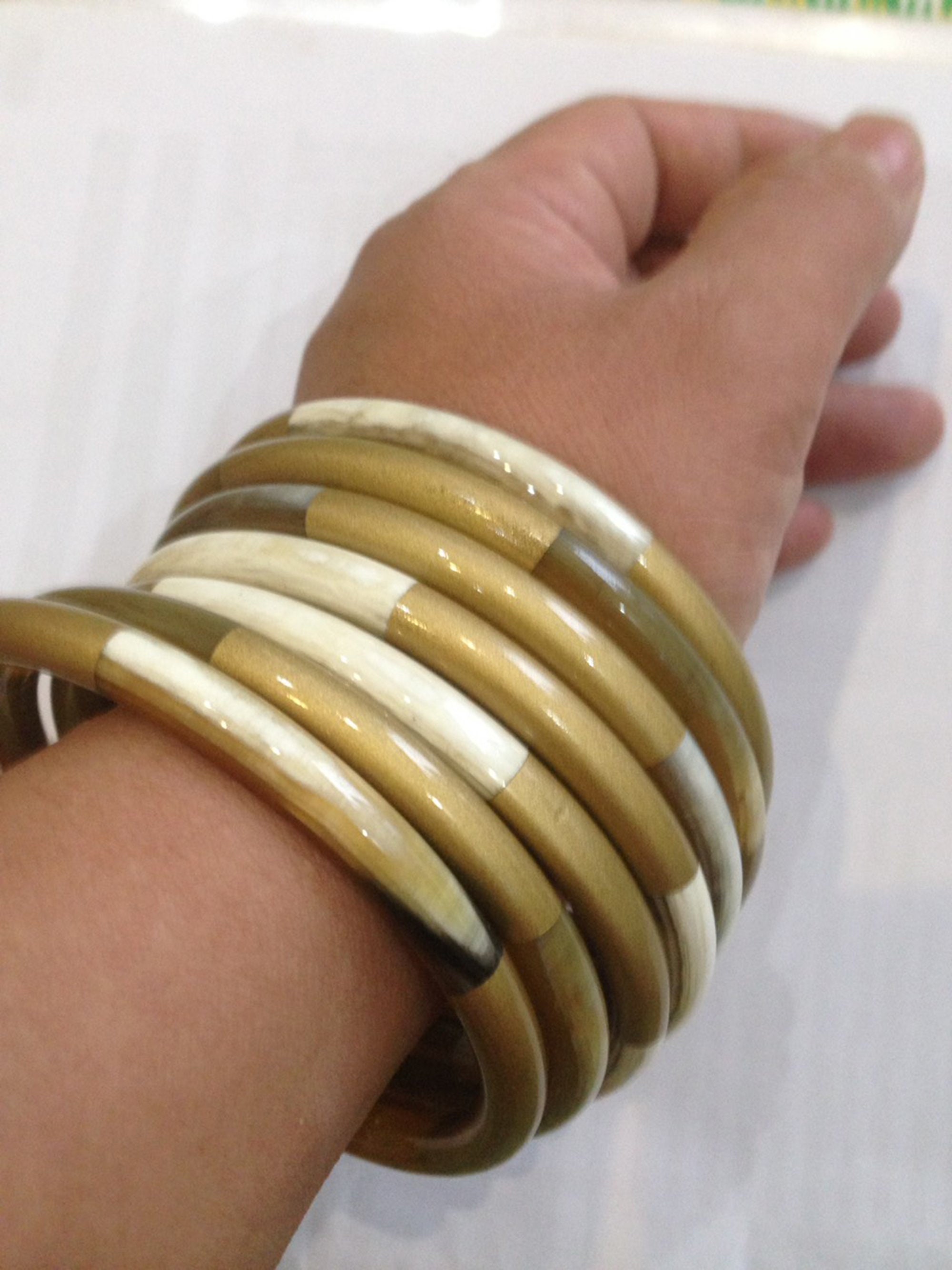 Ensemble De 7 Bracelets Jonc En Corne De Buffle Naturelle - Style Bohème Chic - Neuf Sans Emballage