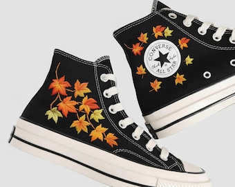 Autumn Leaves Embroidered Converse Sneakers: Custom Hand-Stitched Shoes HighTop
