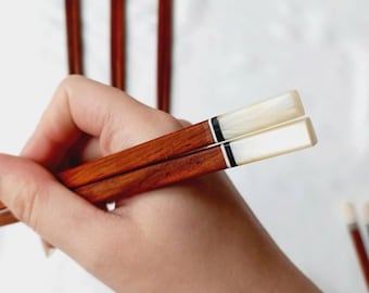 Wooden chopsticks with inlaid pearls, Rosewood Chopstick, handmade chopsticks [w07]