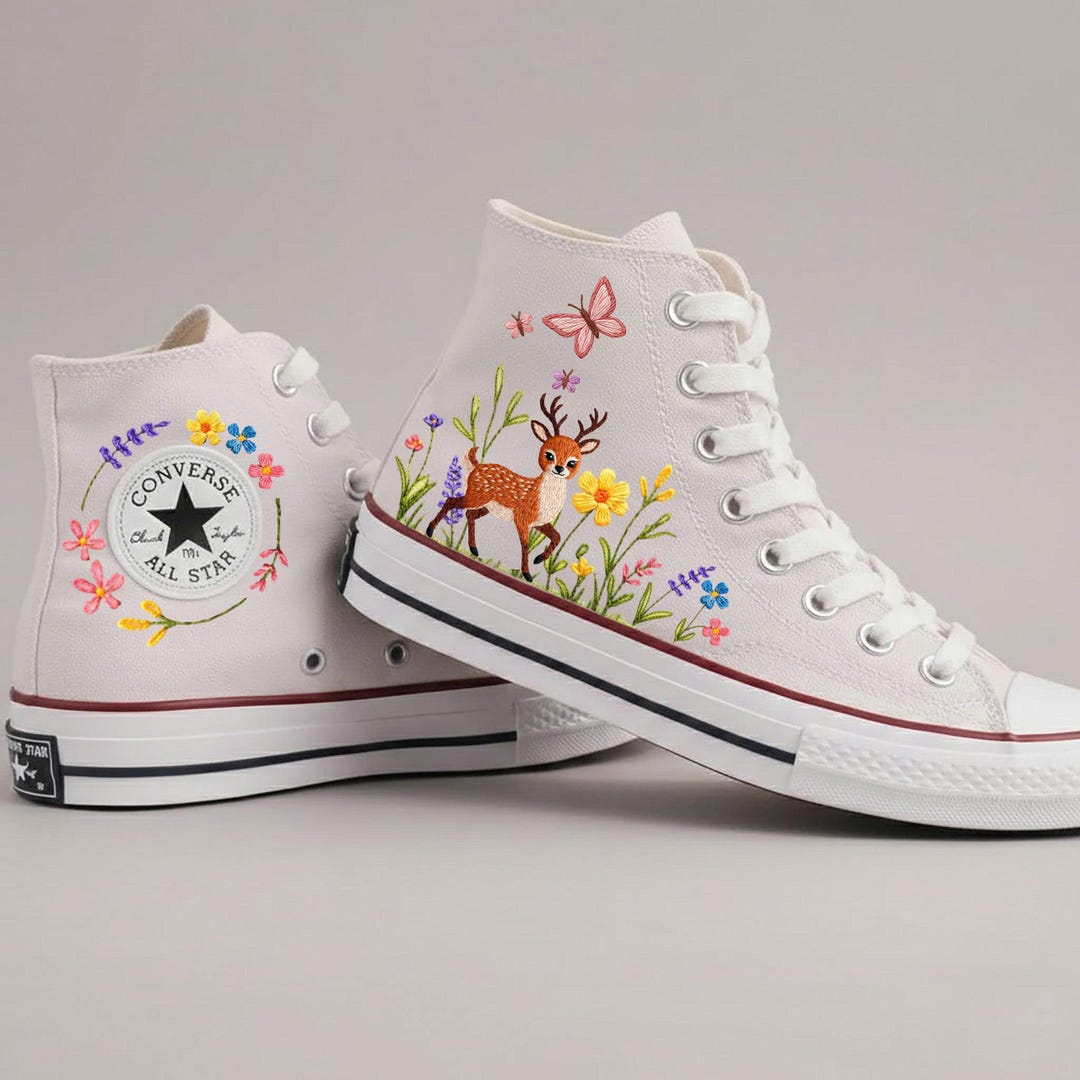 Embroidered Deer & Cartoon Character Converse Sneakers - Custom Flower ...
