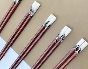 Handmade Rosewood Chopsticks with Sea Snail Tips - Set of 5 Pairs
