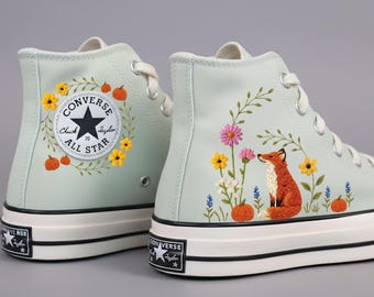 Custom Cartoon Character Fox And Daisy Embroidered Converse Shoes: Pumpkins Design Sneakers High Top